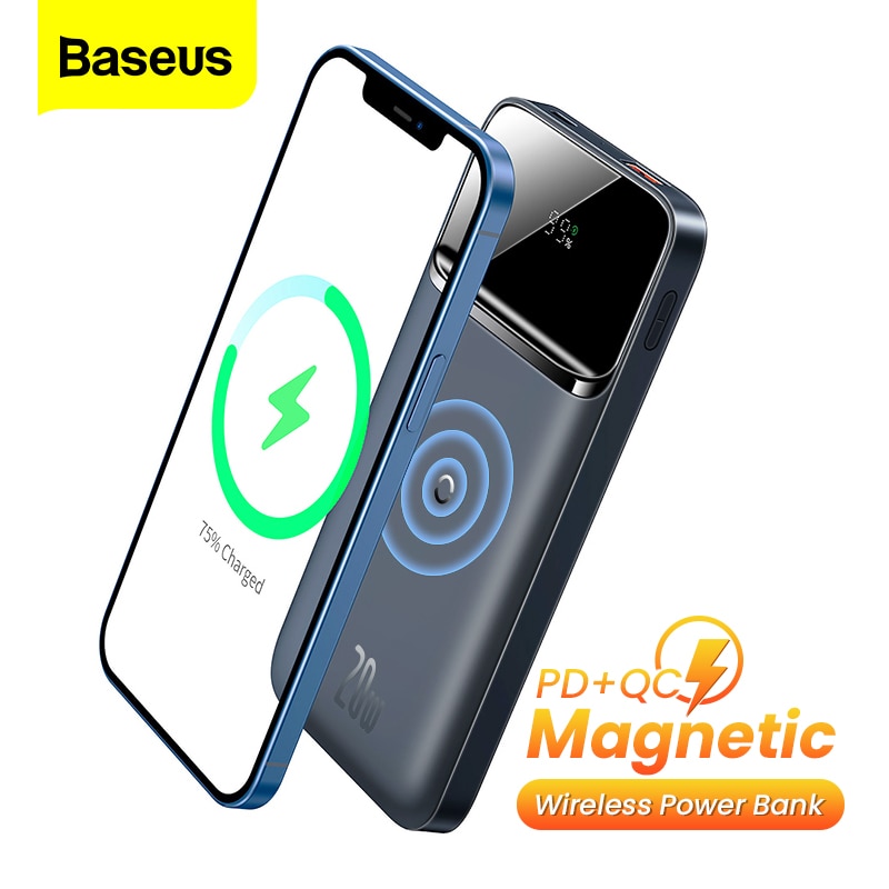 【New For iPhone 12】 Baseus Power Bank 10000mAh PD 20W Magnetic Wireless Charger ภายนอกแบตเตอรี่แบบพกพา Powerbank สำหรับ iPhone 12 Pro Max Samsung Xiaomi
