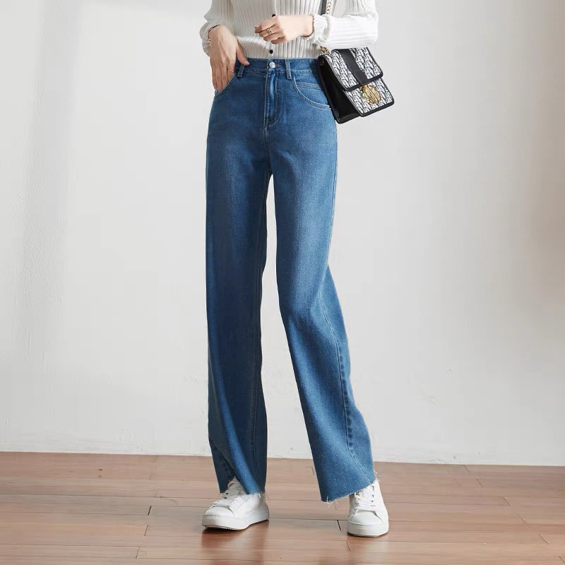 ภาพอธิบายเพิ่มเติมของ 【S-XL】high waist Gril jeans female loose small with the straight leg hang feeling dragging pants กางเกงยีนส์เอวสูงหญิงหลวมขนาดเล็กวรรคเดียวกันตรงขากว้างลดลงรู้สึกลากกางเกงบา