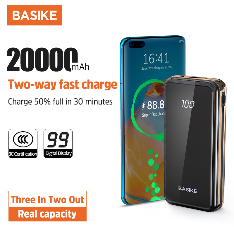 Basike?รับประกัน1ปี?20000mAh Power Bankพาวเวอร์แบงค์แบตสำรองของแท้2.1A ชาร์จเร็วbasikeของแท้มีสต๊อกเพาเวอร์แบงค์for compatible with all phones (manufactured or imported before16）