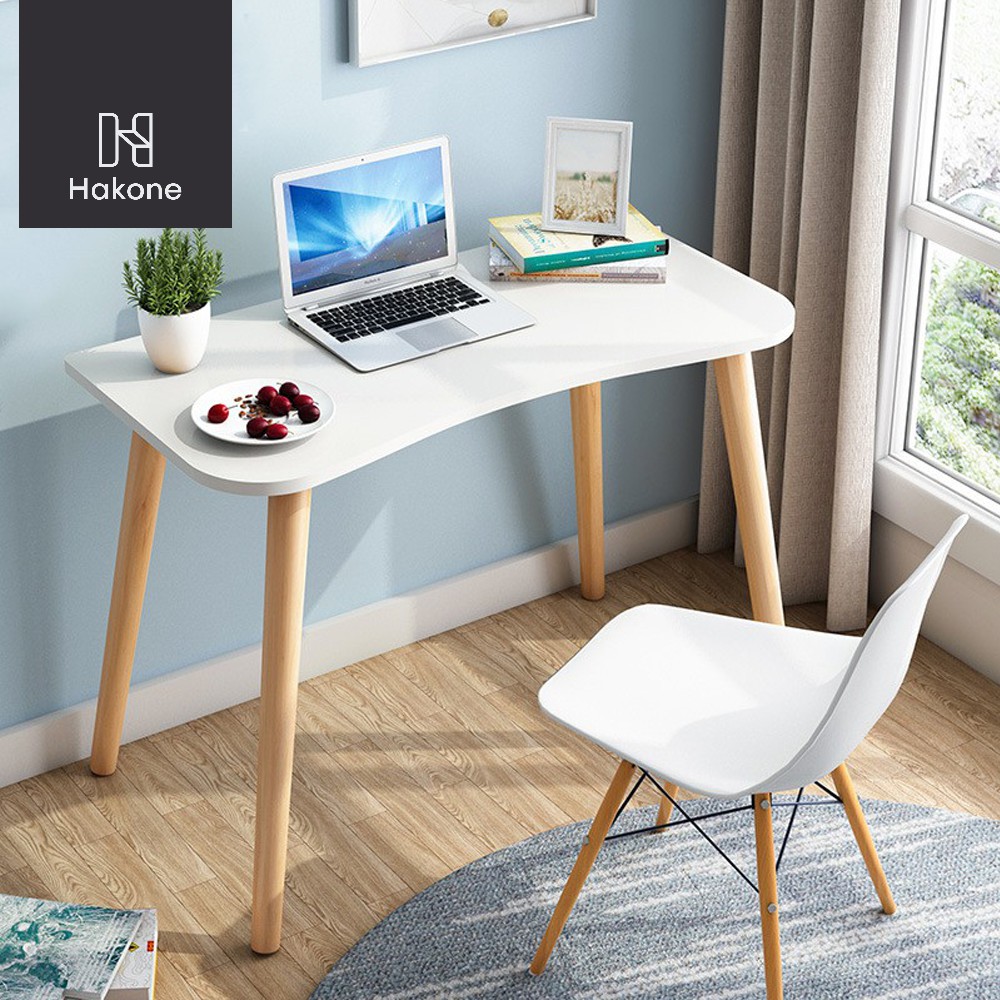 HAKONE โต๊ะทำงาน ขาไม้ ขอบมน พร้อมลิ้นชัก โต๊ะไม้ โต๊ะคอม โต๊ะเขียนหนังสือ โต๊ะ โต๊ะทำงานไม้ โต๊ะไม้มินิมอล HomeHuk
