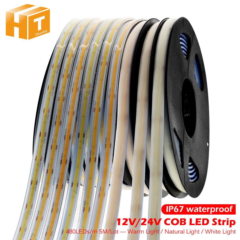 COB แถพไฟLED 480 LEDs ความหนาแน่นสูง IP67 กันน้ำ ยืดหยุ่น COB ไฟ LED DC12V 24V แสงอบอุ่นสีขาว LED เทป 5M ราคา 512 บาท*ส่งฟรี