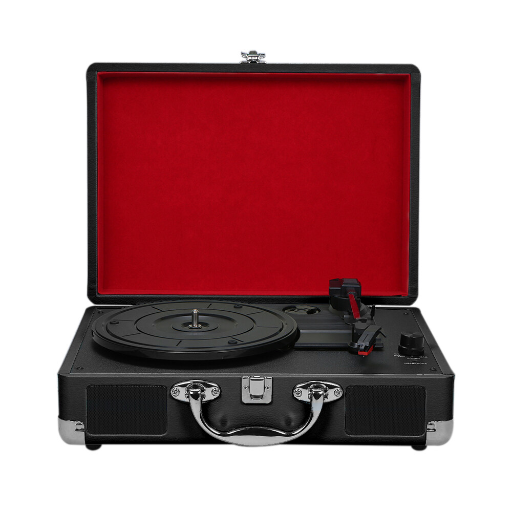 Docooler turntable พร้อมลำโพงแผ่นเสียงโบราณเครื่องเล่นแผ่นเสียงสเตอริโอเสียงสีน้ำเงิน EU-Type