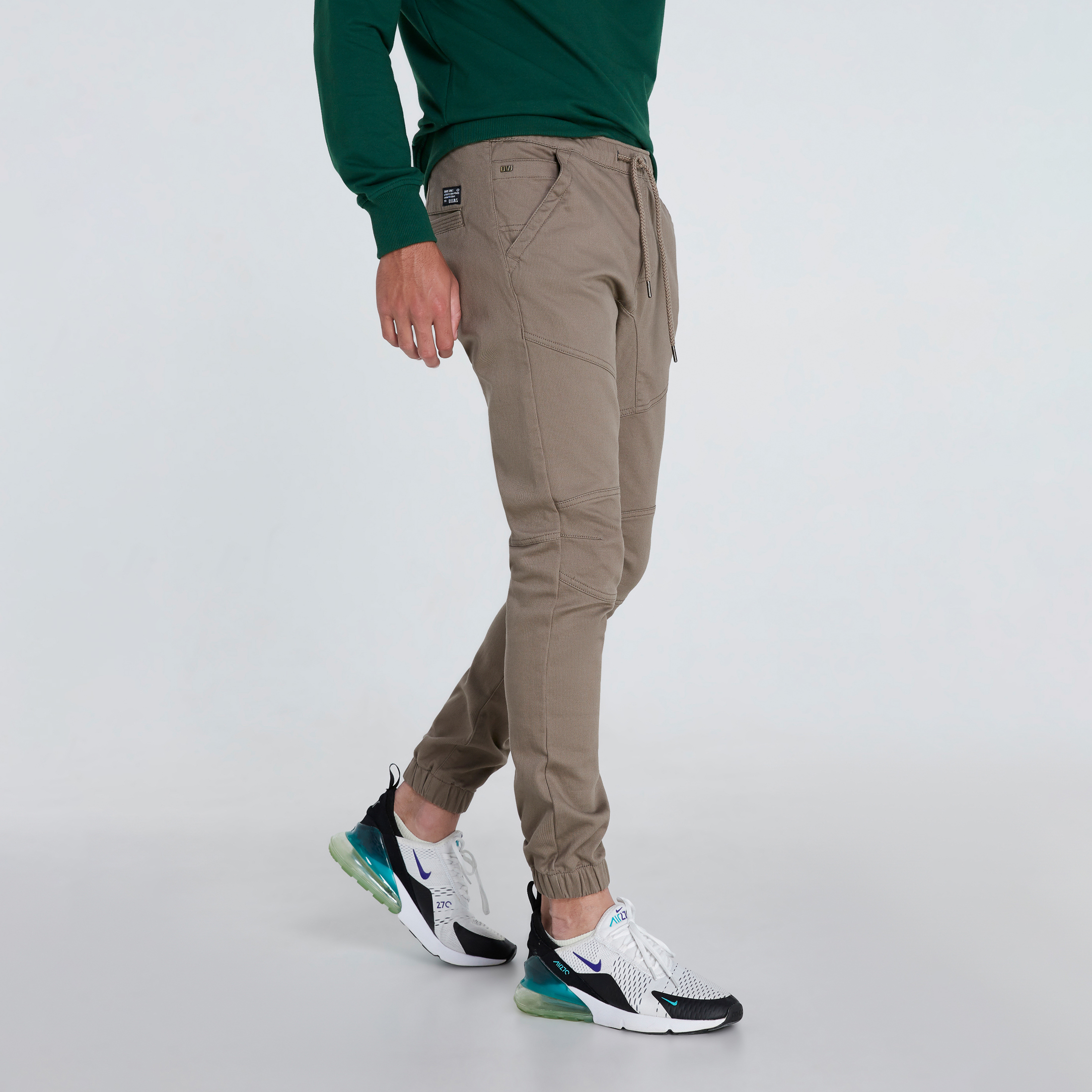 DAVIE JONES กางเกงจ็อกเกอร์ เอวยางยืด ขาจั๊ม สีเทา สีดำ สีน้ำตาล สีกากี สีเขียว สีกรม Elasticated Joggers