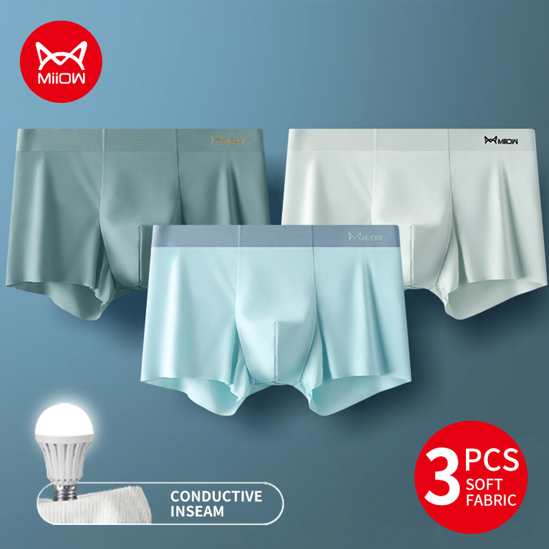 MiiOW 3 cái Quần đùi Nam Đồ lót Lụa Băng giá Nội y In ấn Người đàn ông Quần lót Nam Quần lót Nam Dẫn điện Kháng khuẩn Quần lót Nam Quần lót Lụa Băng M1299