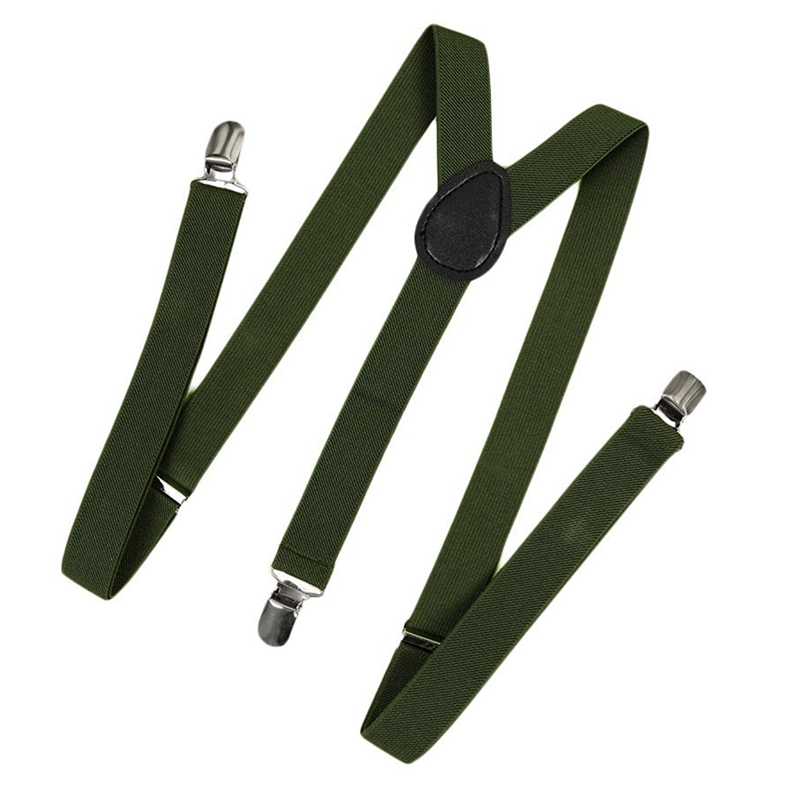 Unisex Clip on Suspender Elastic Y-Shape Back Formal Adjustable Braces, Army Green