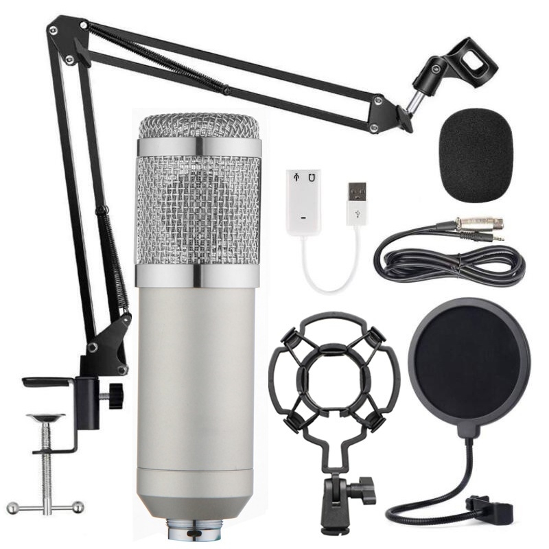 ไมค์ ไมค์อัดเสียงคอนเดนเซอร์ BM800 พร้อมชุดขาตั้ง Condenser Microphone ไมค์อัดเสียง ไมค์โครโฟน48V - D-PHONE