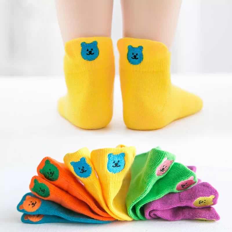 Babyonline(Y129)M3ชุดเซ็ตถุงเท้าสำหรับเด็กมี5คู่5สี5ลายผ้าCotton