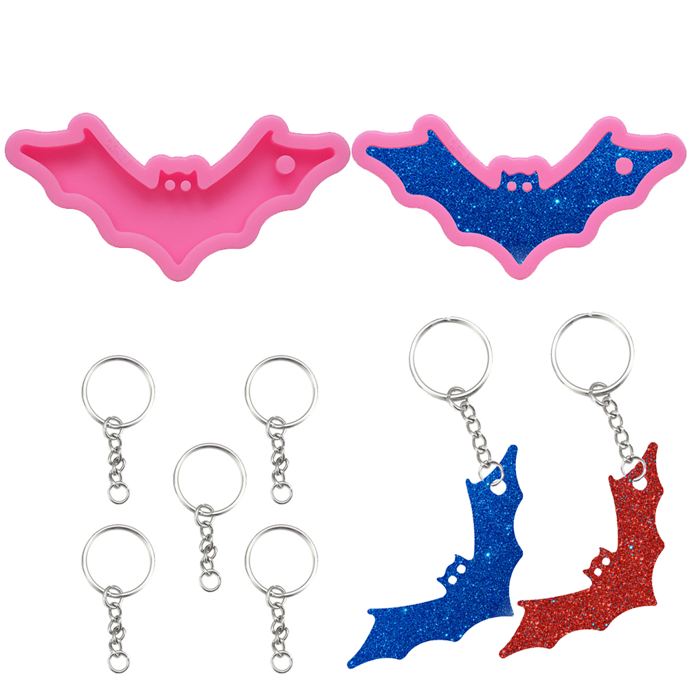 NARGANG89 DIY Crafts Jewelry Making Candy Chocolate Cake Topper Decoration Silicone Mould Halloween Bat with Hole Keyring Pendant Keychain Silicone Mold