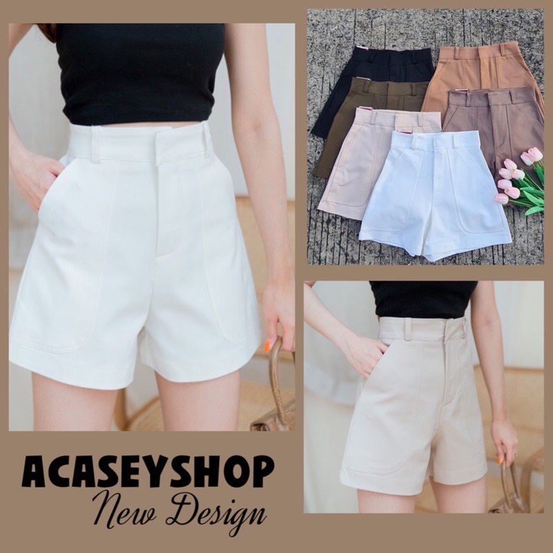 Acaseyshop กางเกงขาสั้น เอวสูงกระเป๋าใหญ่ ทรงดีใส่ได้ตลอดพร้อมส่ง