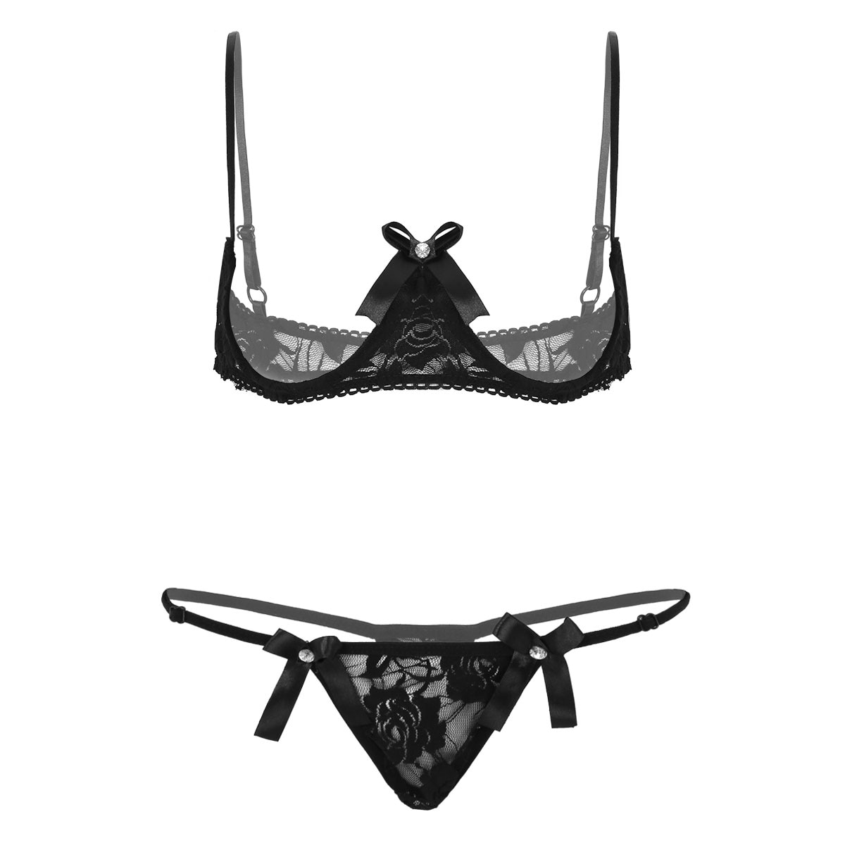 dPois Women's V Back Sexy Lingerie Faux Leather Cupless Bra Camis