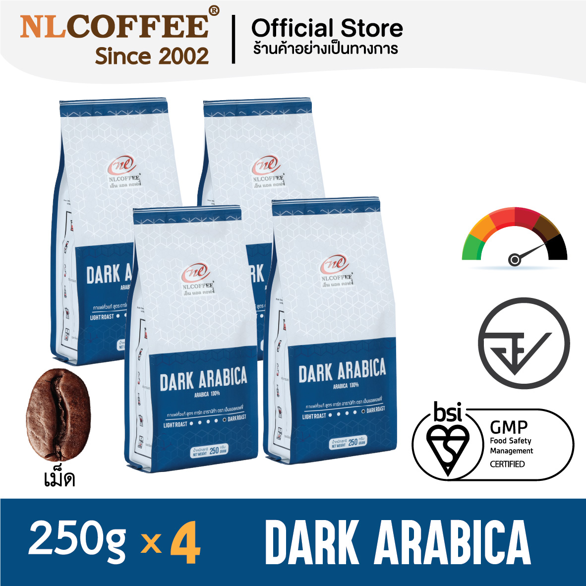 เมล็ดกาแฟคั่ว Dark Arabica by NLCOFFEE (250กรัม 4แพ็ค) กาแฟ อาราบิก้า100% ราคา 565 บาท*ส่งฟรี
