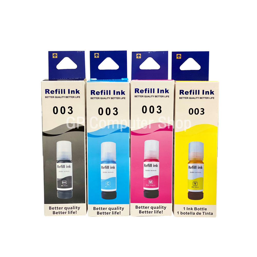 Epson003 / หมึกเติมเทียบเท่า / L1110 / L3100 / L3101 / L3110 / L3150 / L5190 / สีดำ,ฟ้า,แดง,เหลือง / 1ชุด ราคา 199 บาท*ส่งฟรี