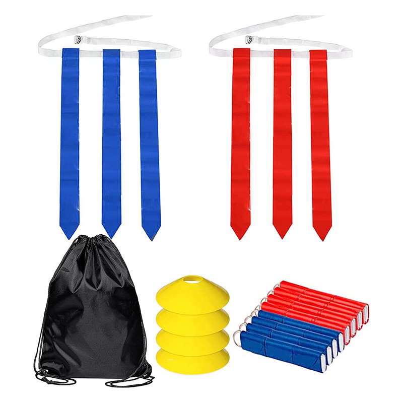 Flag Football Set-14Pcs Belts with 42 Flags(21 Red and 21 Blue Flags) 4 Cones Adults Youth Flag Foot