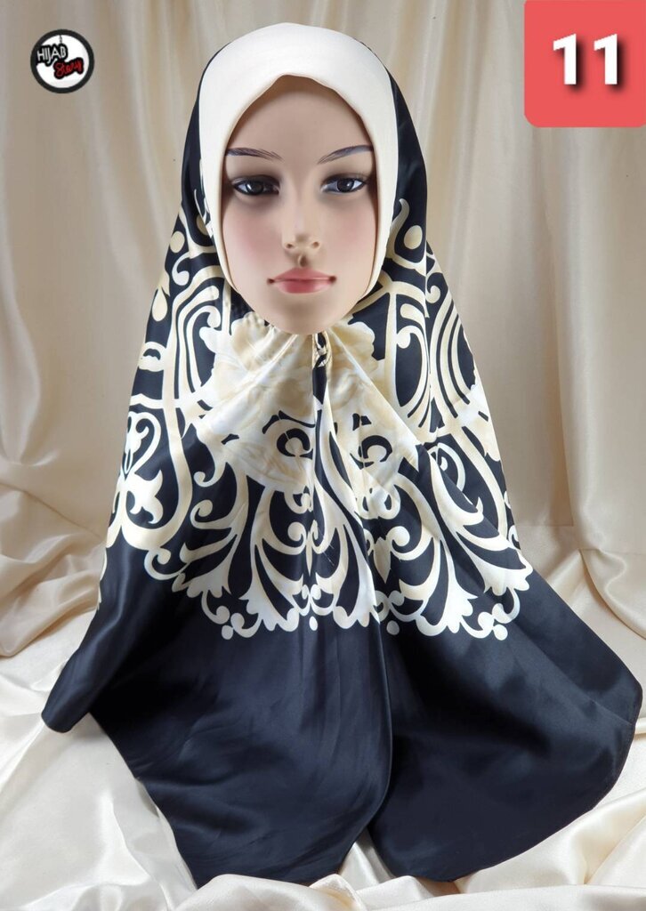 ผ้าคลุมฮิญาบ ฮิญาบแฟชั่น ฮิญาบสำเร็จรูป ฮิญาบสวมสำเร็จ ผ้าซาติน คละลาย1 มีทรงหน้า ขนาดหลาสกรู
