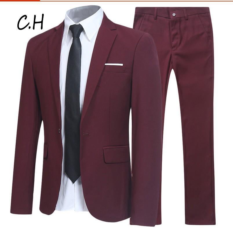 C.H-SHOP เสื้อสูท + กางเกง2 ชิ้นเหมาะสำหรับงานแต่งและใส่ทำงานประจำวัน