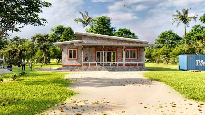 แบบบ้านโมเดิร์นบ้านสร้างด้วยอิฐ RealBlock BluePrint-0058 อิฐที่ทางทีมงานผลิตมาใช้เองสร้างบ้านที่ให้อุณหภูมิบ้านคงที่อยู่ตลอดเวลา