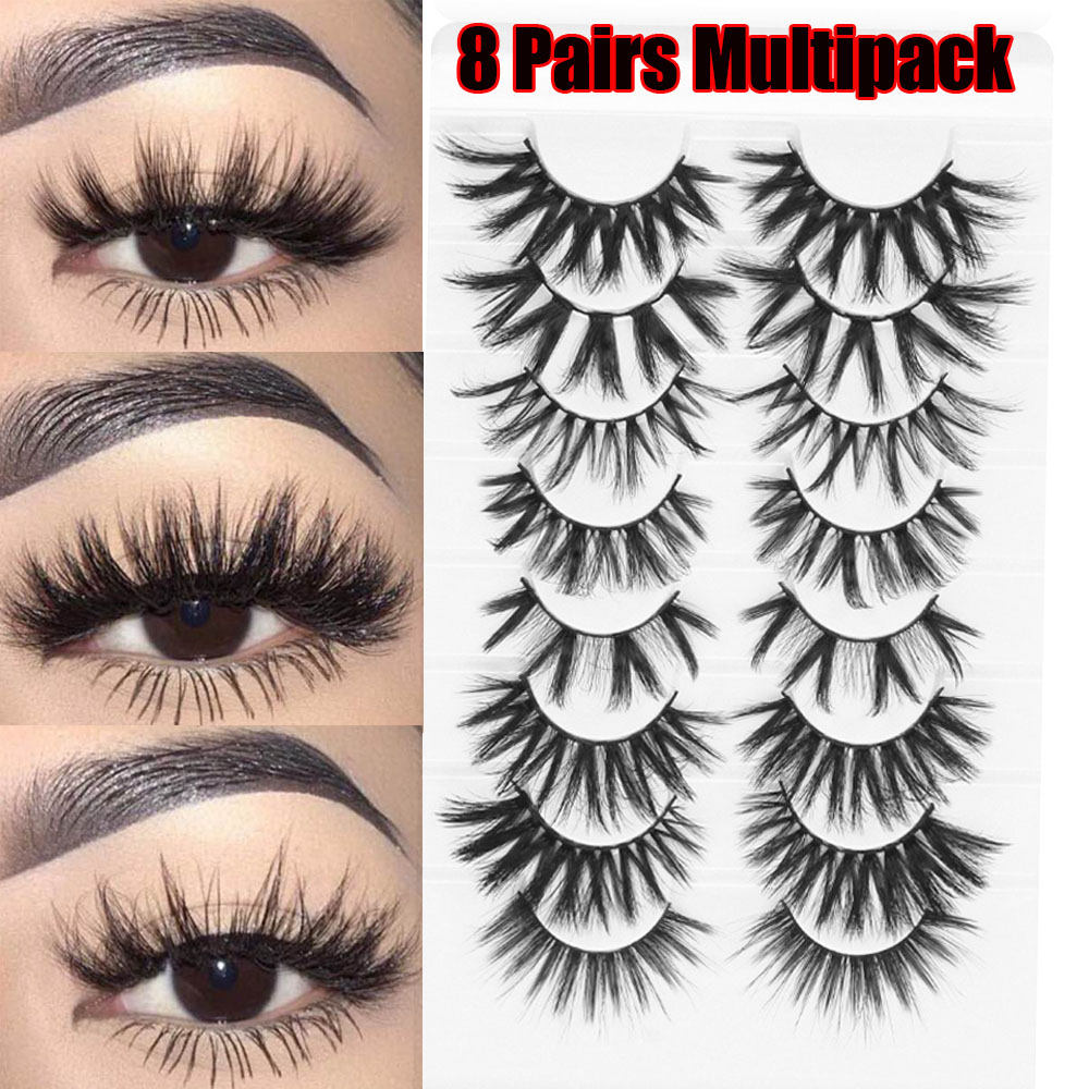ALEXIS BAGS SKONHED 8 Pairs Mixed Styles Handmade Eye Makeup Tools Criss-cross Wispies Fluffies Eye Lash Extension Full Volume Lashes False Eyelashes 3D Mink