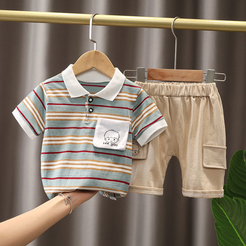 เสื้อผ้าเด็กชุดเด็ก2021ฤดูร้อนสไตล์ใหม่ลายแขนสั้นสำหรับเด็กชายและเด็กชายpoloเสื้อชิ้นน้ำ