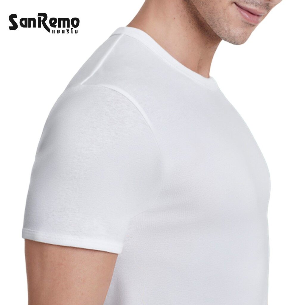 Sanremo Modern Classic (1 ตัว) เสื้อยืดชาย คอกลม แขนสั้น แซนรีโม นุ่ม ใส่สบาย ระบายเหงื่อดี สีขาว สีดำ NIS-SCT1