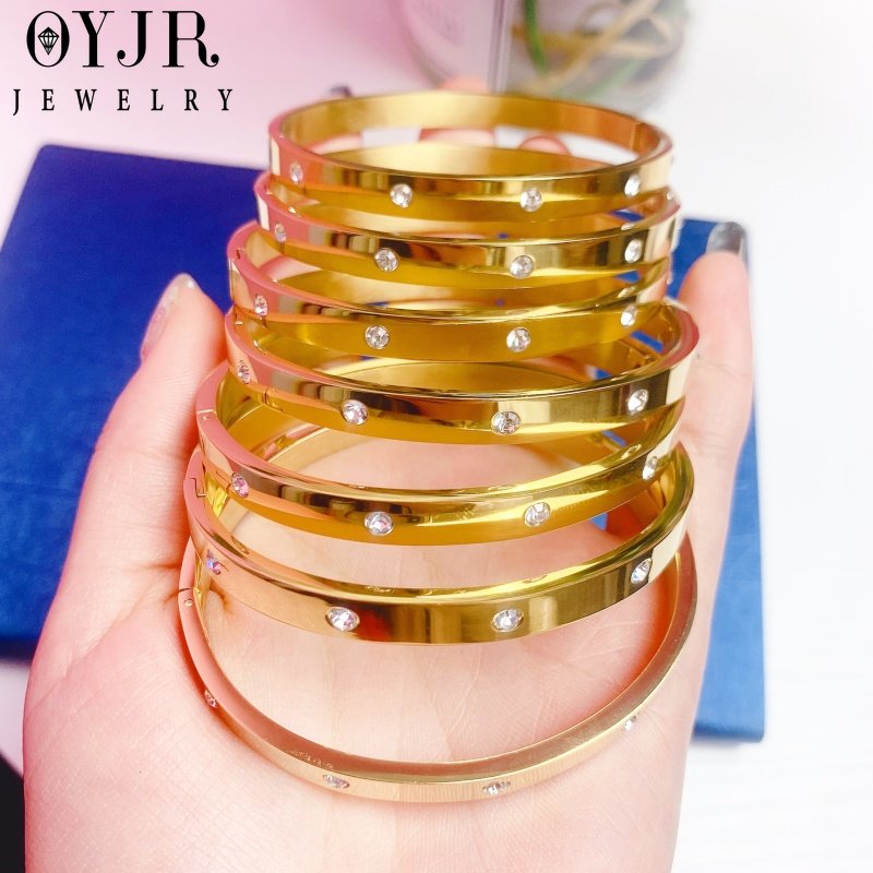OYJR Vòng tay titan nữ không gỉ đính đá pha lê lấp lánh thiết kế thời trang