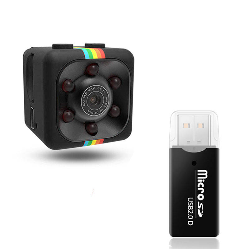 SQ11 Mini Camera Recorder HD Motion Sensor Micro USB Camera Mini Camcorder Infrared Night Vision Camera Free card reader