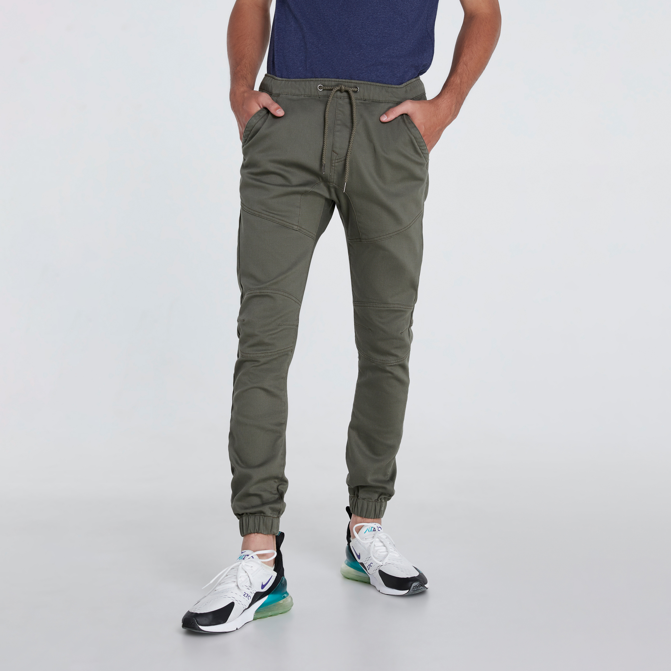DAVIE JONES กางเกงจ็อกเกอร์ เอวยางยืด ขาจั๊ม สีเทา สีดำ สีน้ำตาล สีกากี สีเขียว สีกรม Elasticated Joggers