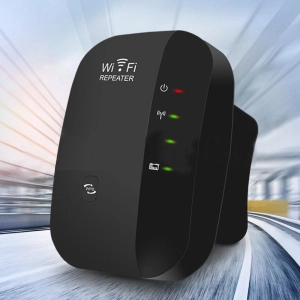 สินค้า ตัวกระจายอินเตอร์เน็ต ตัวรับสัญญาณ WiFi ตัวดูดเพิ่มความแรงสัญญาณไวเลส Wifi Repeater 2.4GHz 300Mbps WiFi Repeater Wireless Range Extender Booster 802.11N/B/G Network for AP Router (สีดำ)