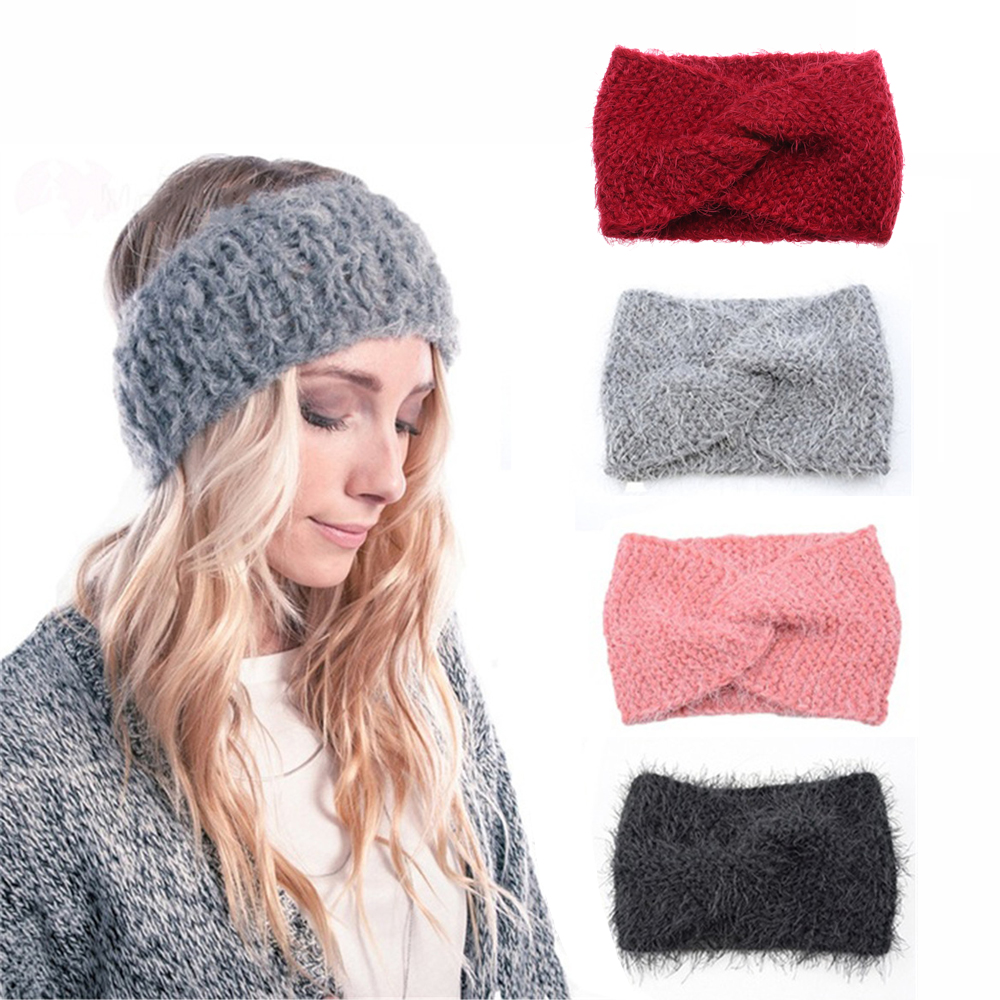 N33GVC3Q Female Hair Accessories Simple Knitting Headwear Cross-knotted Women Hairbands Faux Velvet Plush Headbands