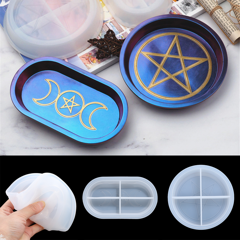 TIANBEI DIY Arts Pentagram Plate Crystal Box Resin Mold Dish Making Tools Silicone Mould Tray Mold