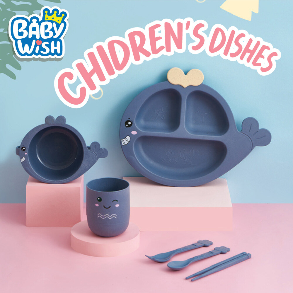 BabyWish?เซ็ต จานข้าวเด็ก ถาดอาหารเด็ก ปู ปลา น่ารัก 6 ชิ้น ถาด