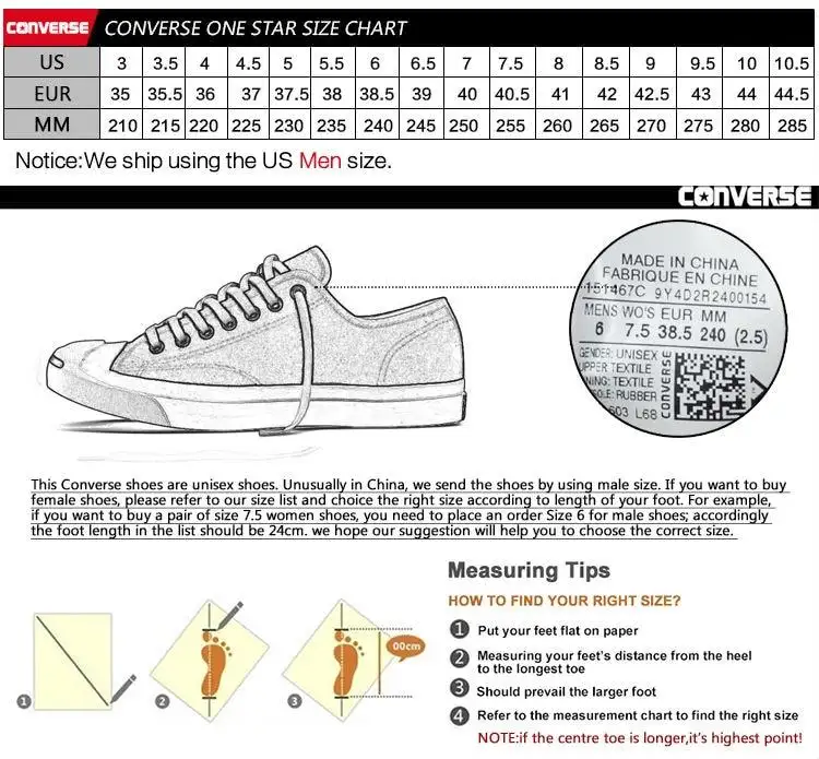 unisex shoe size chart converse