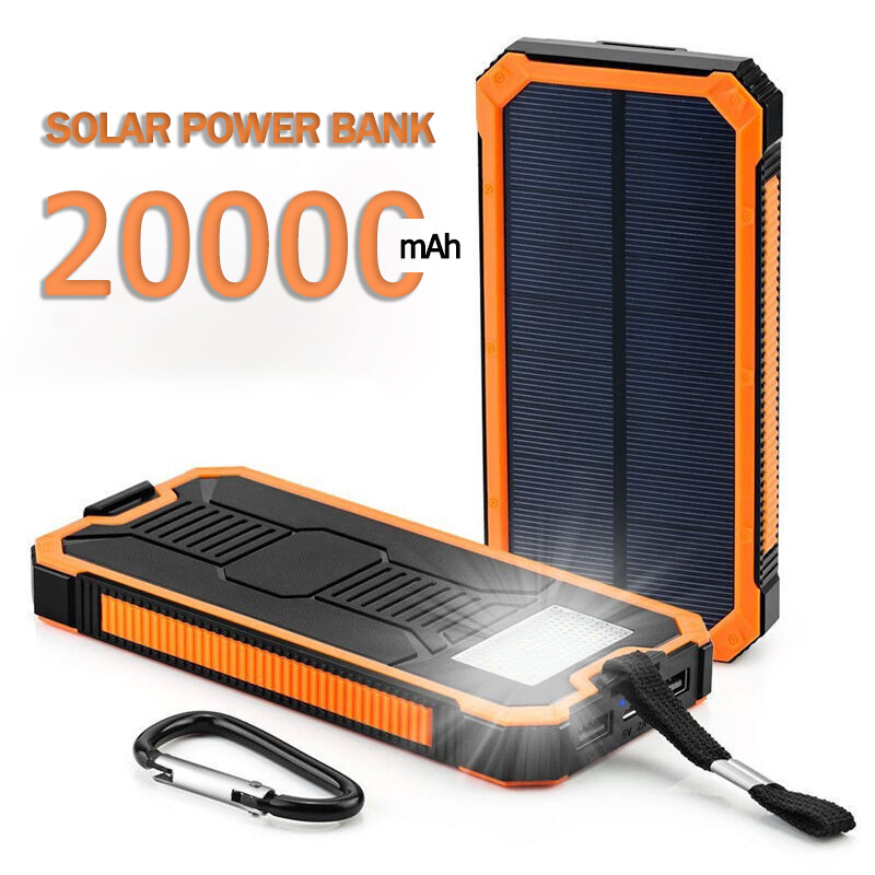 Kang Ning Solar Power Bank แบตเตอรรี่สำรองคุณภาพสูงแบตเตอรี่ภายนอกชาร์จพลังงานแสงอาทิตย์กันน้ำพลังงานแสงอาทิตย์ที่มีคู่นำไฟฉายและเข็มทิศเต็ม20000มิลลิแอมป์