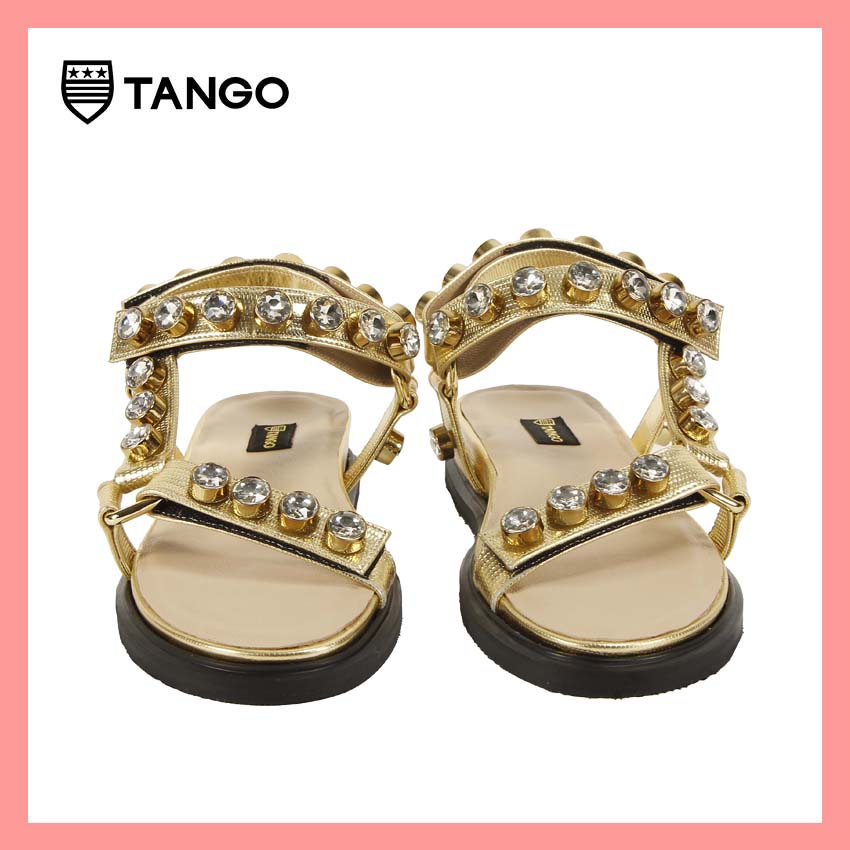 TANGO รองเท้าแฟชั่นสตรีรุ่น TOMMY รองเท้าแฟชั่น รองเท้าหนังแท้ ประดับด้วยเพชร Tommy Leather Sandals in Silver and Gold