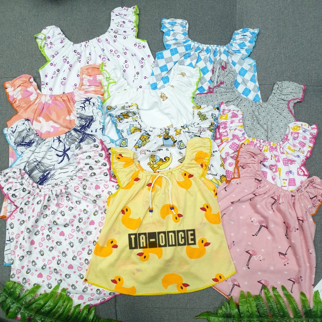 (เซ็ต 3/6 ตัว) เสื้อคอกระเช้าเด็ก ลายการ์ตูน น่ารัก คอกระเช้า ผ้ายืดสีสดใส พร้อมส่ง เสื้อกระเช้าเด็ก