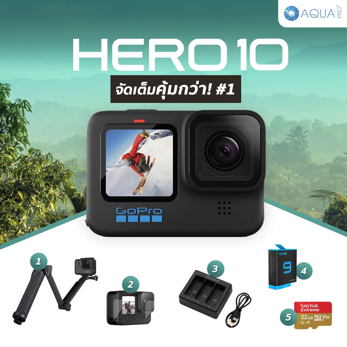 GoPro Hero 10 Black โปรโมชั่น ! จัดเต็มคุ้มกว่า! #1 สินค้ามีจำนวนจำกัด ผ่อน 0% นาน 10 เดือน by AquaproThaialnd ถูกกว่านี้ไม่มีแล้ว ราคา 35,598 บาท*ส่งฟรี