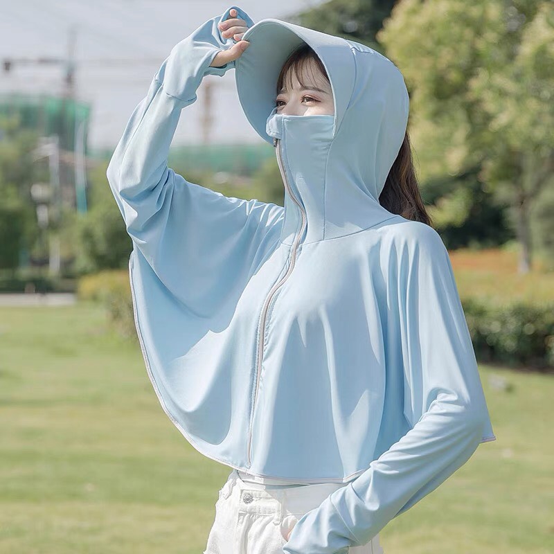 เสื้อกันแดดนุ่มนิ่ม ทรงเกาหลีระบายอากาศดีป้องกันแสงuvเสื้อคลุมกันแดดผู้หญิงแบบมีฮู้ดผ้ายืดเนื้อดีใส่สบายเสื้อขี่มอไซต์