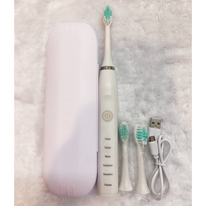 แปรงสีฟันไฟฟ้าฟรีกล่องพกพาและสายชาร์จUSB ปรับได้ระดับได้5โหมด  สะดวกต่อการใช้งานแปรงกันน้ำ Electric Sonic Tooelectric toothbrush