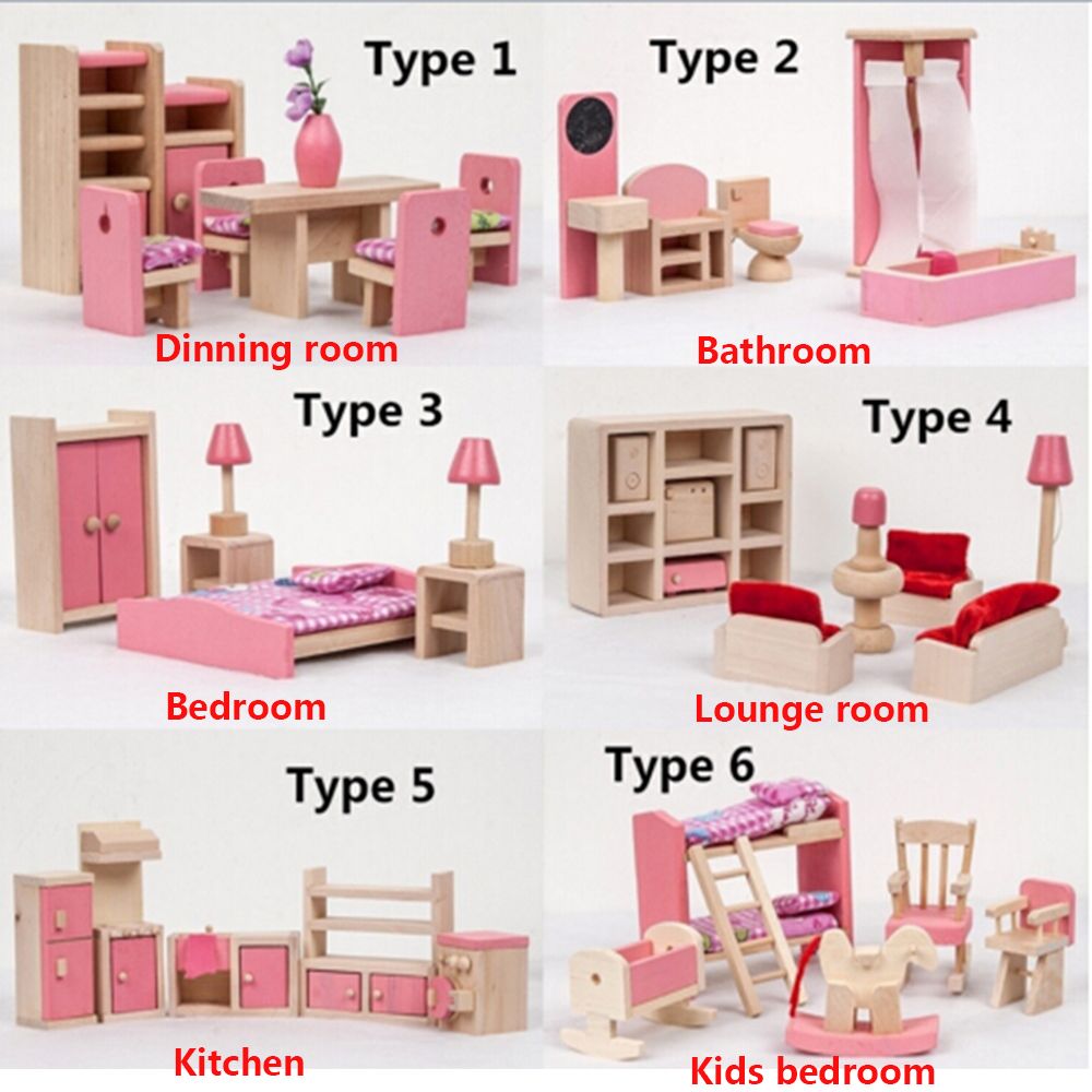 U7E2E ห้องนอนเด็กห้องรับประทานอาหารที่น่าสนใจห้องนอนห้องน้ำ DIY จำลองเฟอร์นิเจอร์ไม้บ้านตุ๊กตาขนาดเล็ก6ประเภทของเล่นเรียนรู้สำหรับเด็กเด็กการศึกษาเฟอร์นิเจอร์บ้านตุ๊กตาของเล่น3D อาคารของเล่น