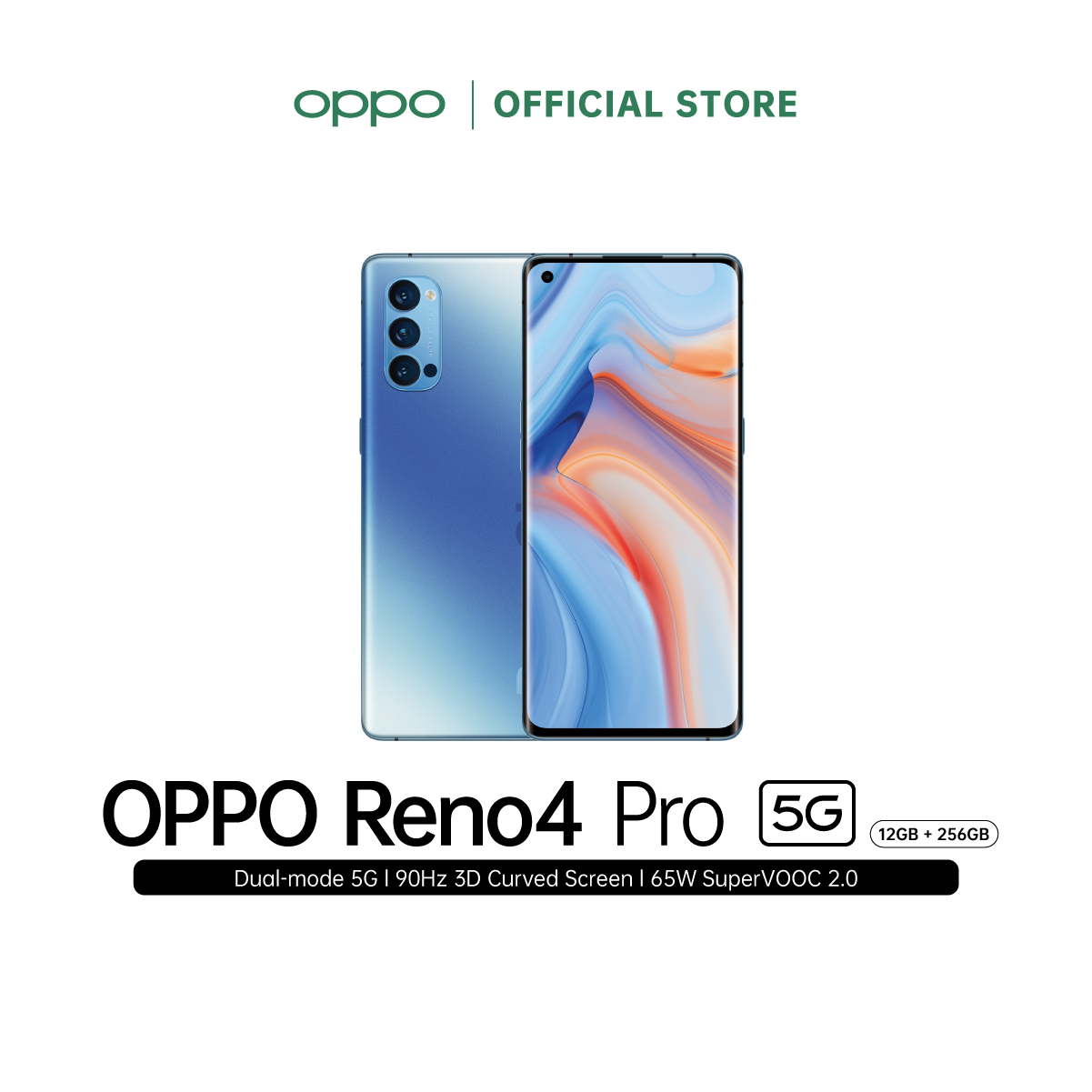 [ผ่อน 0% นาน 10 เดือน] OPPO ออปโป้ Reno4 Pro 5G [12+256], หน้าจอ 6.5 นิ้ว, แบตเตอรี่ 4000mAh, Qualcomm Snapdragon™ 765G, SuperVOOC 2.0
