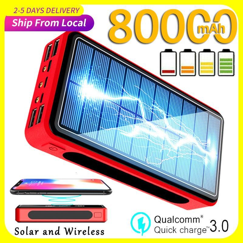 Discount80000mAh Wireless Charger Solar Power Bank 4 USB PD Fast Charging Power bank For Phone