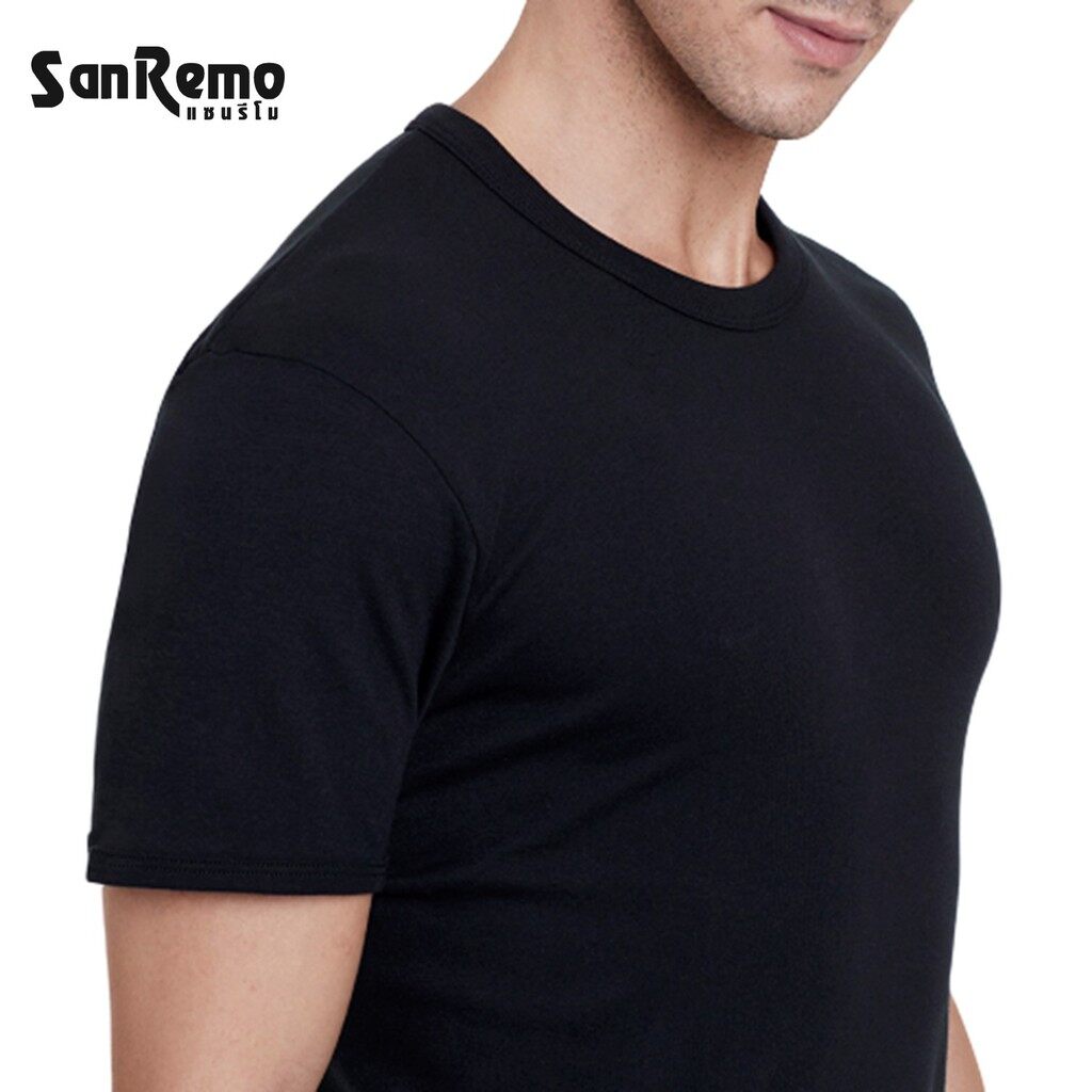 Sanremo Modern Classic (1 ตัว) เสื้อยืดชาย คอกลม แขนสั้น แซนรีโม นุ่ม ใส่สบาย ระบายเหงื่อดี สีขาว สีดำ NIS-SCT1