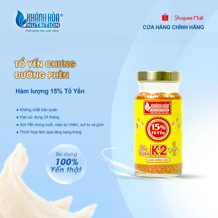 Nước Yến Sào 15% Chưng Đường Phèn Bổ Sung Vitamin K2 Khánh Hòa Nutrition (Hộp 6 lọ x 125ml ) - Thực Phẩm Dinh Dưỡng