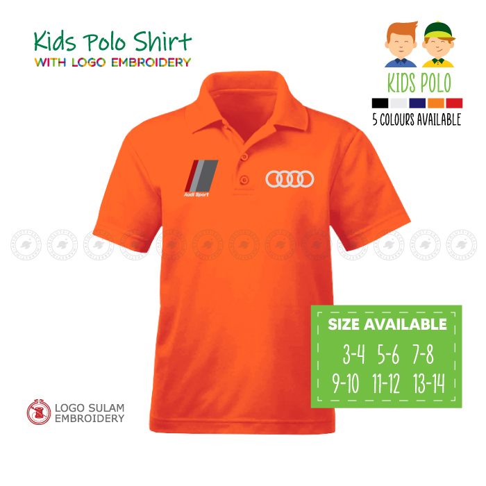 Kids Polo T Shirt Sulam Audi Sport Design S Line Quattro RS4 Turbo Baju Kanak Kolar Budak Lelaki Cotton Embroidery Jahit