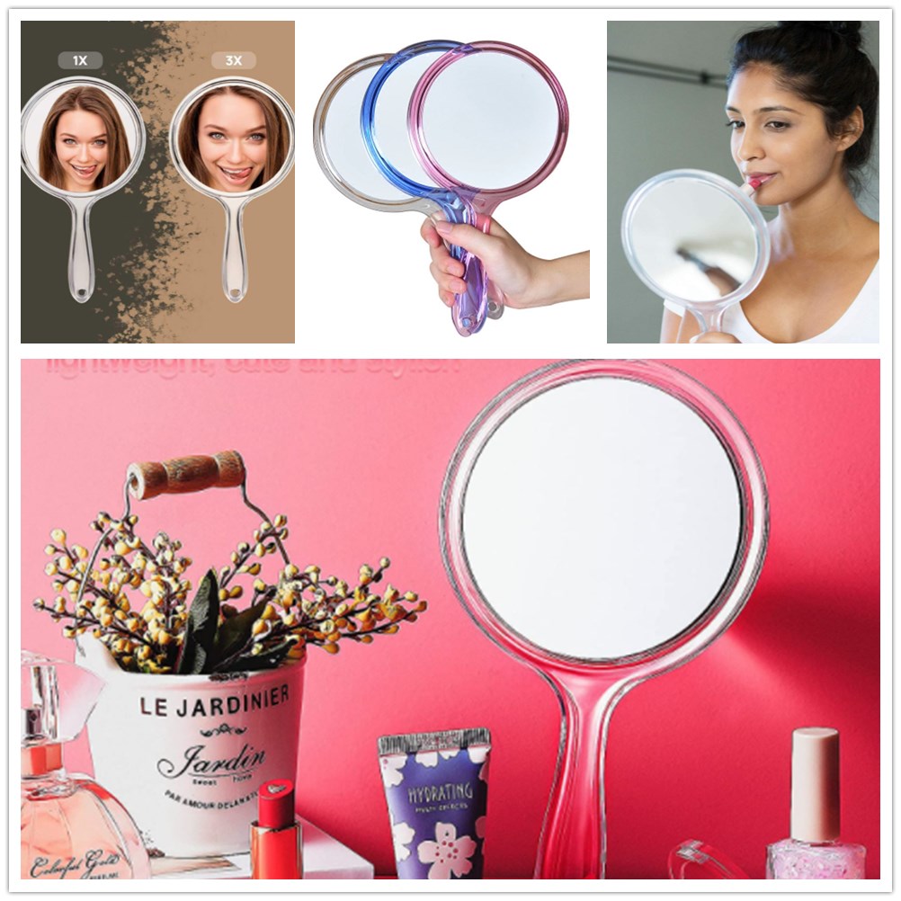 F8C503Y Women Girls Beauty Handheld Handle Hand Mirror 3X Magnifying Double-Sided Makeup Mirror