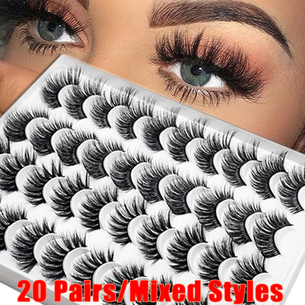EXCES ผสม20-25มม.20คู่หนา Crisscross เครื่องมือแต่งหน้าปริมาณ Wispy ผ้าไหม6D Mink ขนตา Extension ขนตาปลอมชุด Fake Eye Lashes