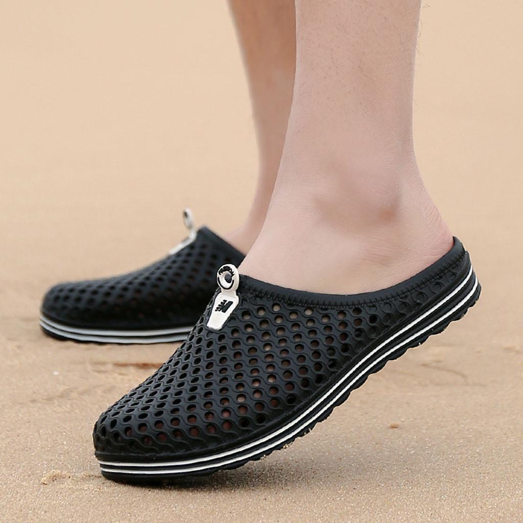 U76yu7yuj บุรุษสตรีรองเท้าแตะชายหาด Hollow Out Casual รองเท้าแตะระบายอากาศรองเท้ารองเท้าส้นแบบสีดำสตรี Simple ใหม่แฟชั่นสไตล์เกาหลีขาย