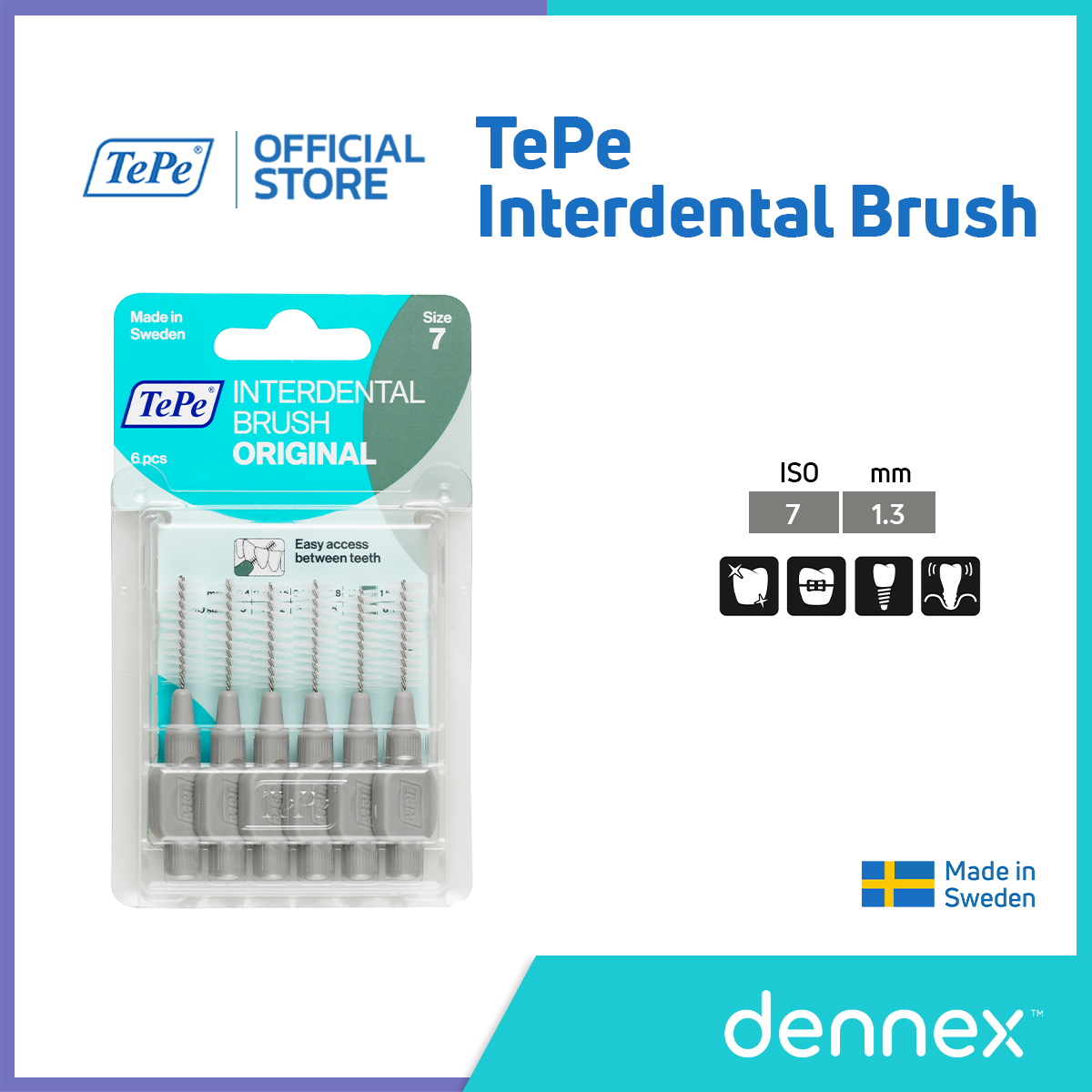 TePe Interdental Brush แปรงซอกฟัน ขนนุ่ม แปรงซอกฟันเทเป้ อินเทอร์เด็นทัล บลัช รุ่นออริจินัล แพ็ค 6 ชิ้น By Dennex