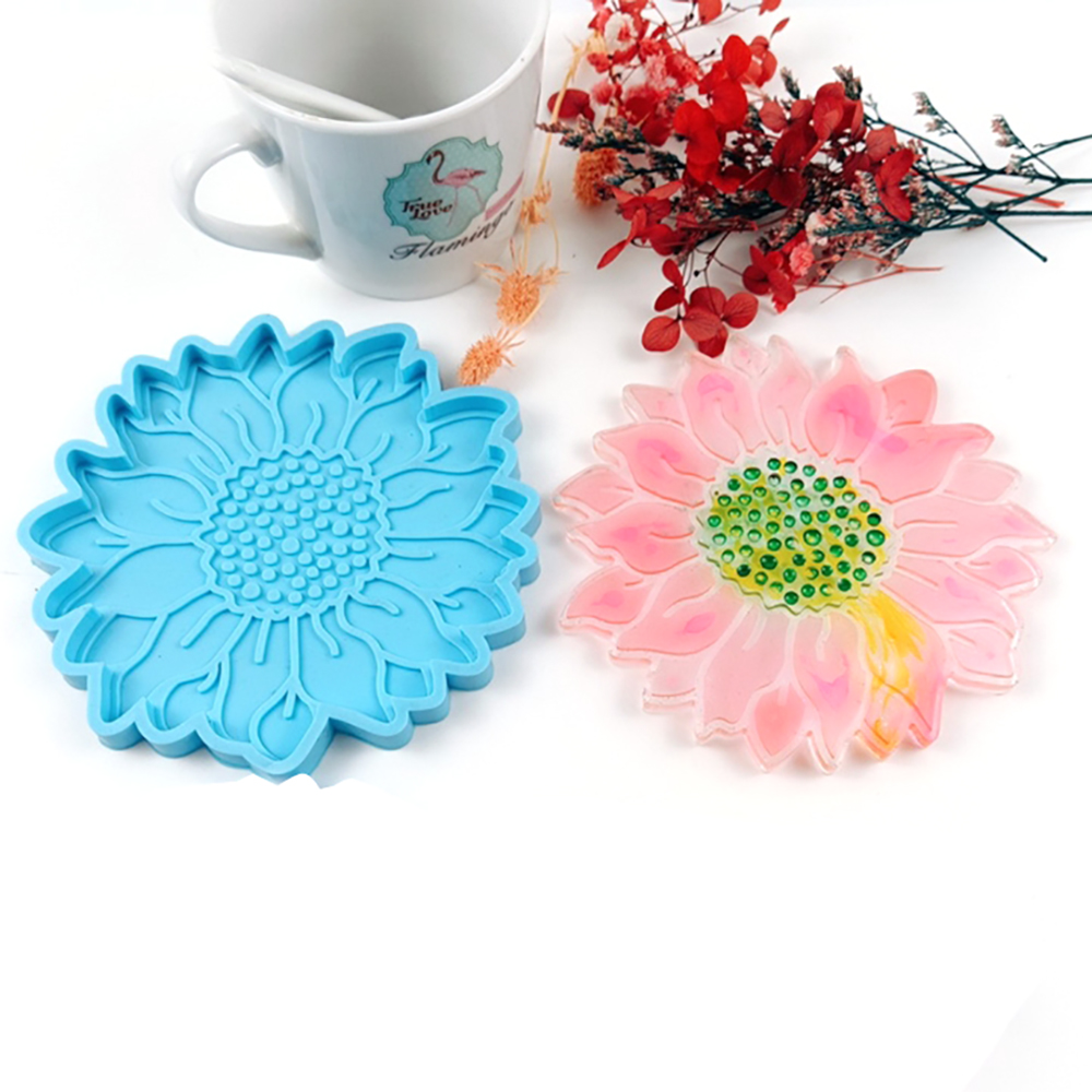 W7D2ATN Sun แก้วลายดอกไม้ DIY หัตถกรรม Coaster เครื่องมือแม่พิมพ์เทียนไขแม่พิมพ์แบบแผ่นเเม่พิมพ์สำหรับทำอาหาร