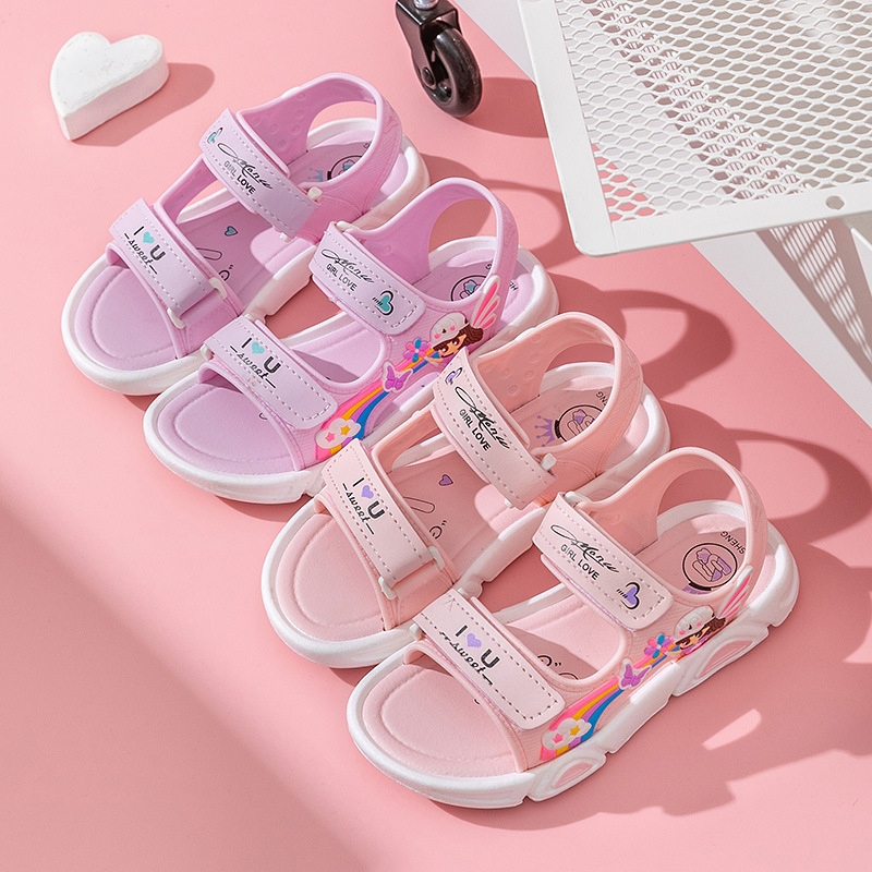 ♟❍ Summer rainbow children's cute slippers cute princess wind soft soled children's shoes simple rainbow Velcro sandals ราคา  2,313 บาท*ส่งฟรี