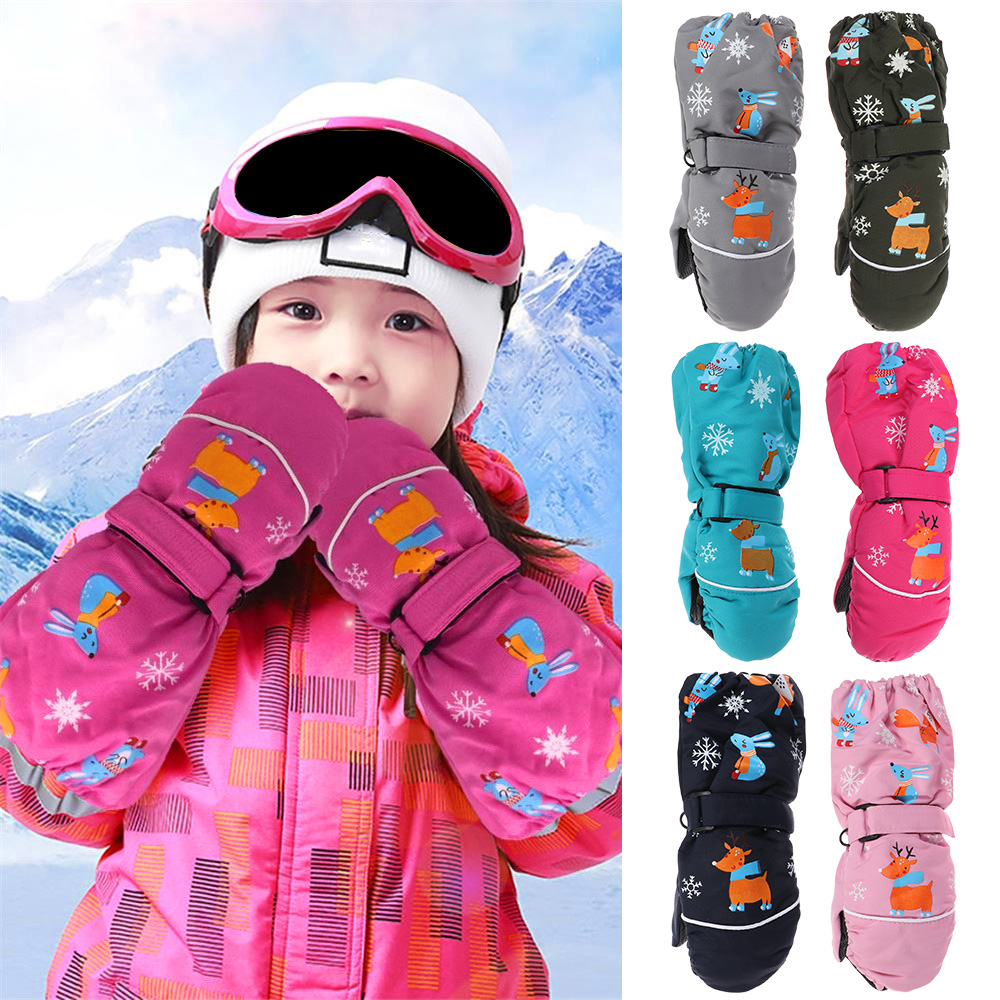 N33GVC3Q Fashion Waterproof Non-slip Deer Rabbit Kids Boys Girls Children Ski Gloves Long-sleeved Mittens Windproof Thick Warm